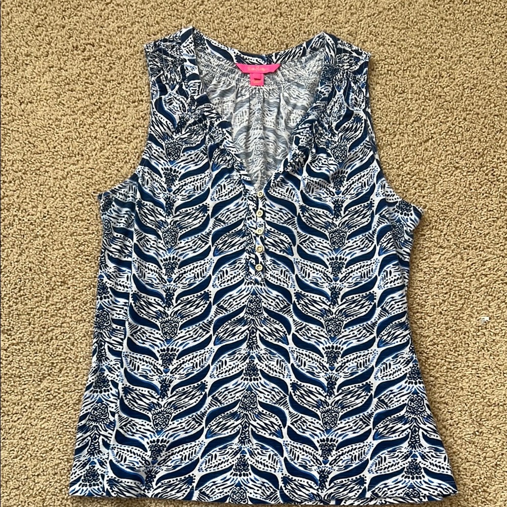 Lilly Pulitzer Blue and White Fitted Tank Top